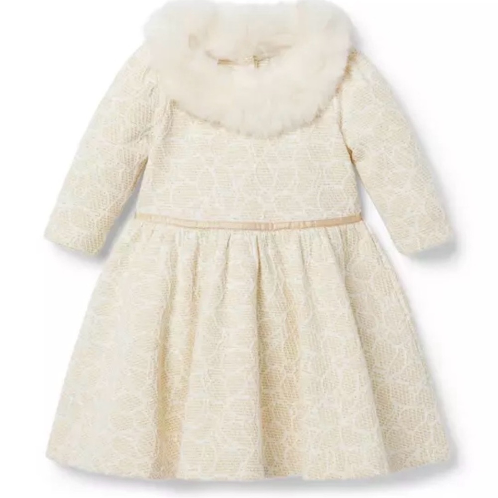 Janie and Jack Cream Lace Dress with Fur Collar
